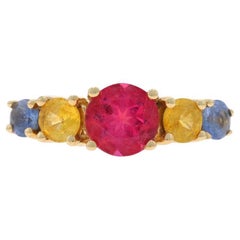 Yellow Gold Pink Tourmaline Sapphire Five-Stone Ring - 14k Round 3.24ctw