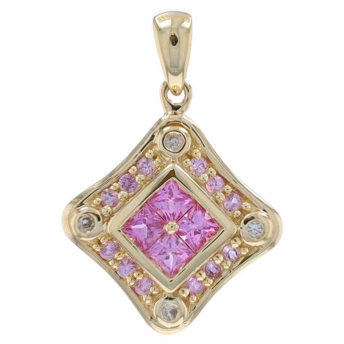 Ciondolo a raggiera in oro giallo con zaffiro rosa e bianco - 10k Sq 1.16ctw