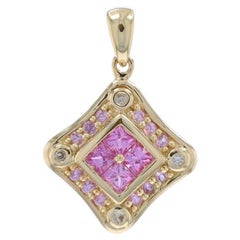 Yellow Gold Pink & White Sapphire Sapphire Cluster Halo Pendant - 10k Sq 1.16ctw