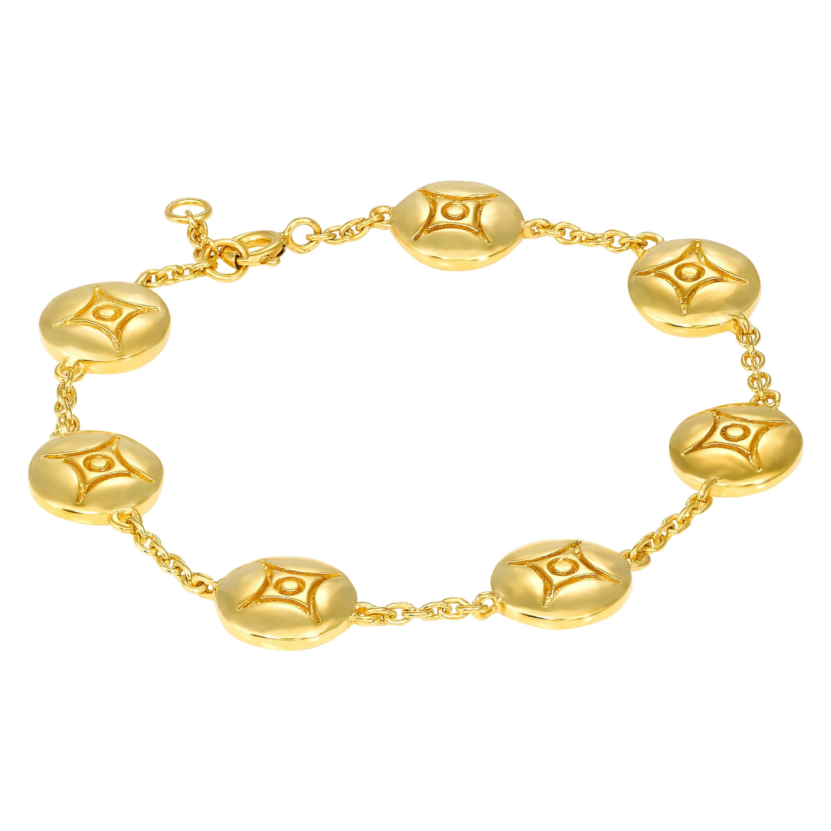 Yellow Gold Plate Silver Link Charm Bracelet 7 DIAMONDS in the SKY For Sale
