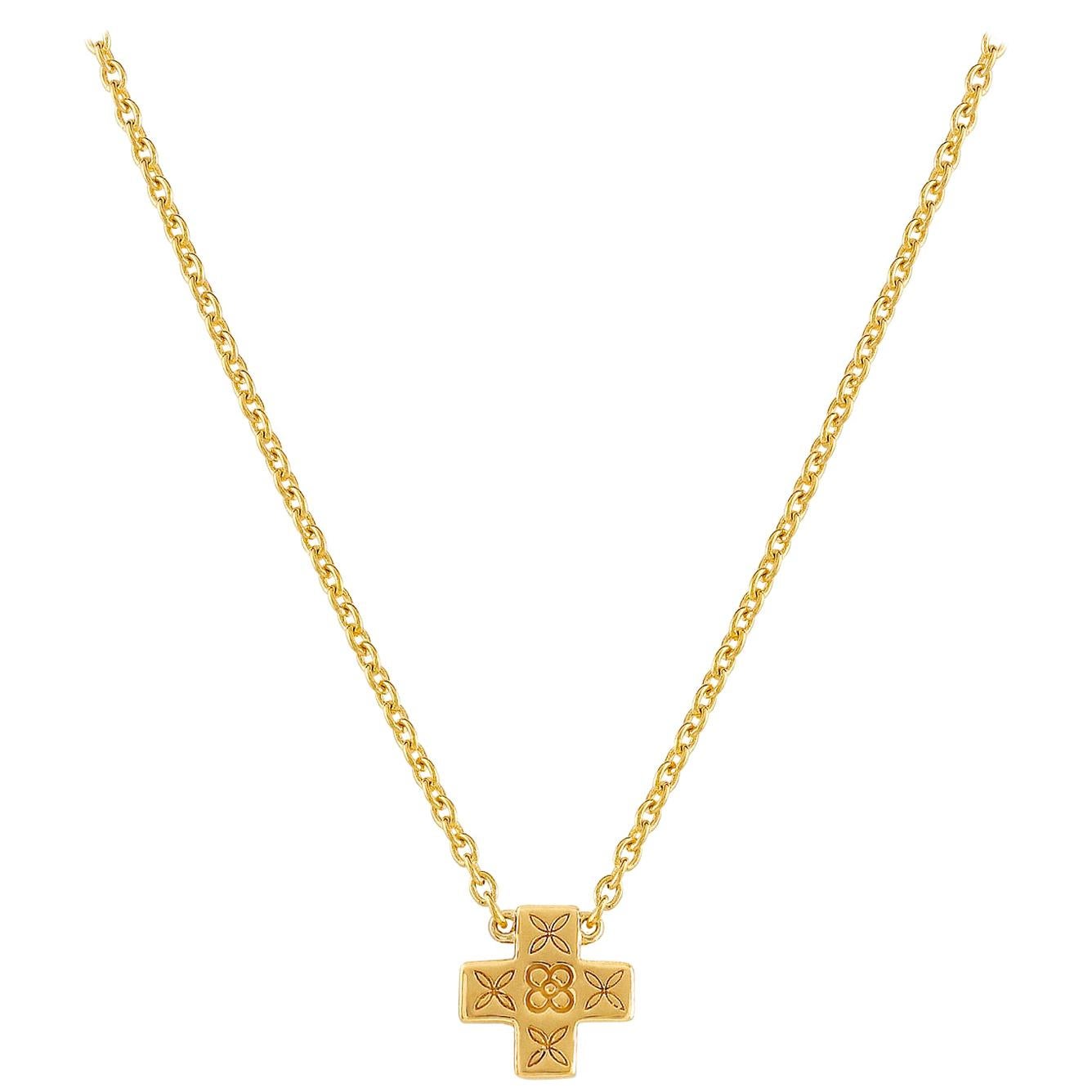 Yellow Gold Plate Silver Flower and Stars Cross Pendant DIAMONDS in the SKY For Sale