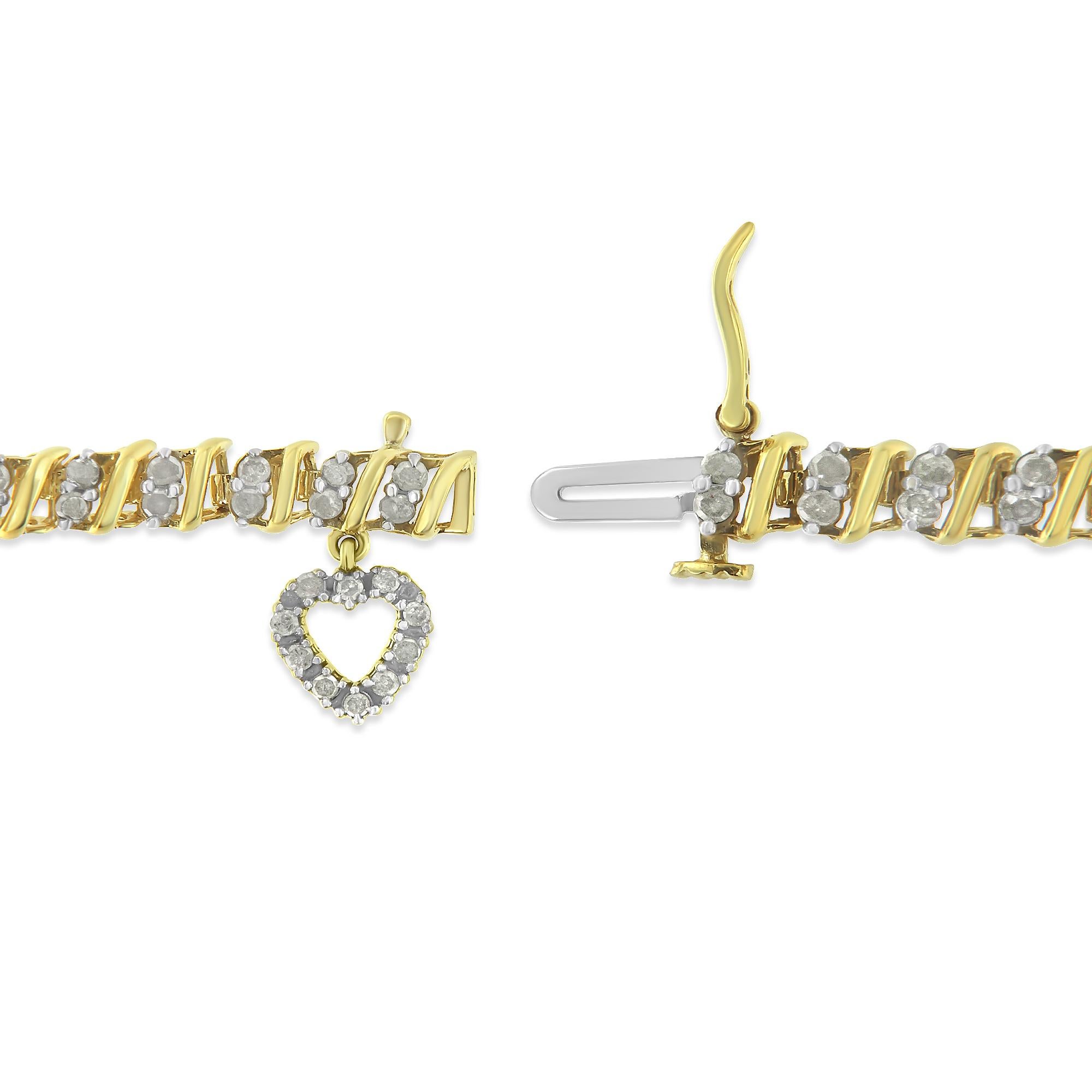 Yellow Gold-Plated .925 Sterling Silver 2.00 Carat Diamond Heart Charm Bracelet For Sale 1