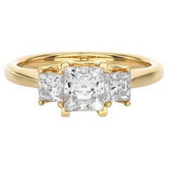 Gold Plated 925 Silver Moissanite Three Stone Engagement Ring for Women Gift (Bague de fiançailles à trois pierres en argent plaqué or pour les femmes)