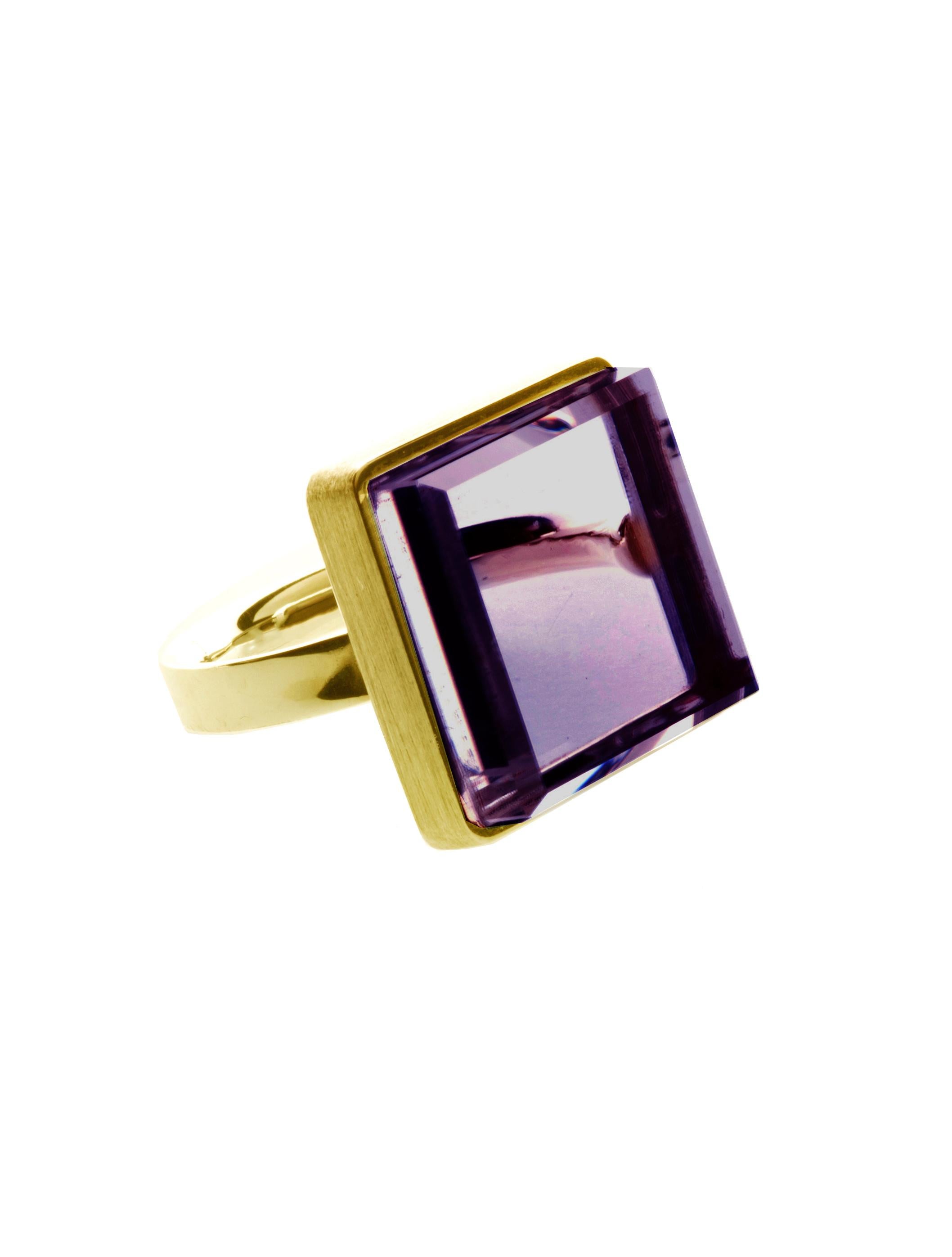 Featured in Vogue Yellow Gold-Plated Art Deco Style Ring with Amethyst For Sale 1