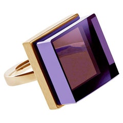Featured in Vogue Yellow Gold-Plated Art Deco Style Ring with Amethyst