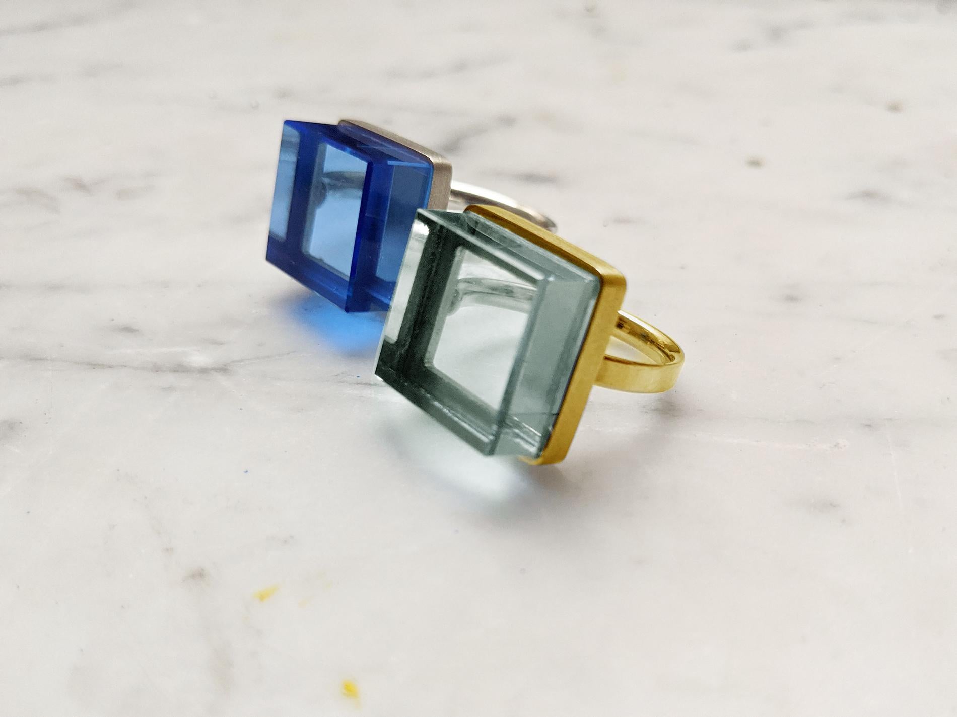 Yellow Gold-Plated Art Deco Style Sterling Silver Ring with Green Quartz For Sale 3