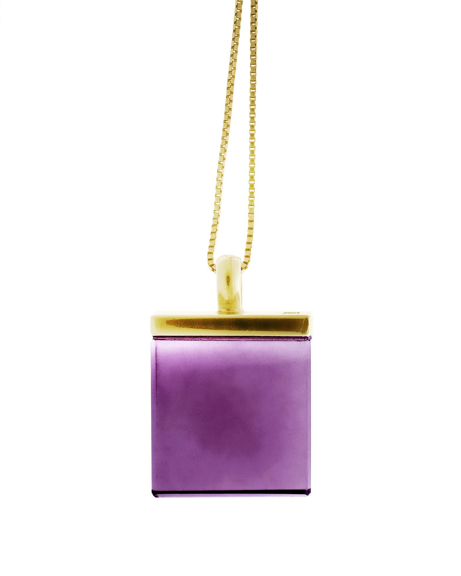 Mixed Cut Yellow Gold-Plated Art Deco Style Pendant Necklace with Natural Amethyst For Sale