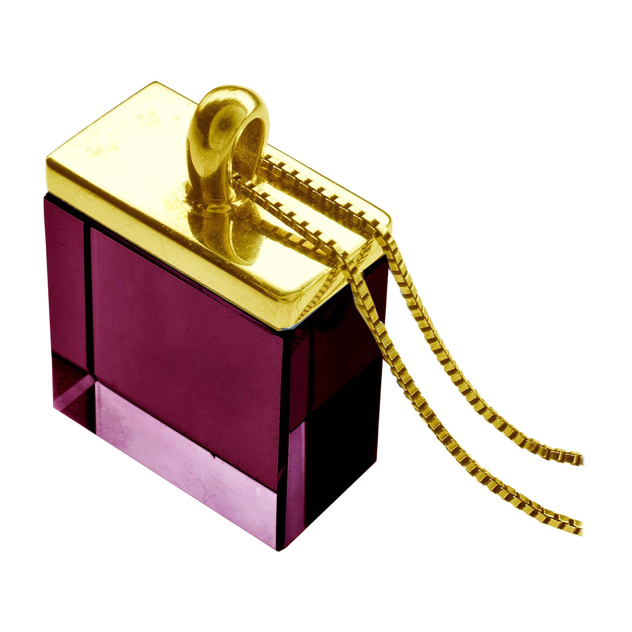 Yellow Gold-Plated Art Deco Style Pendant Necklace with Natural Amethyst For Sale 3