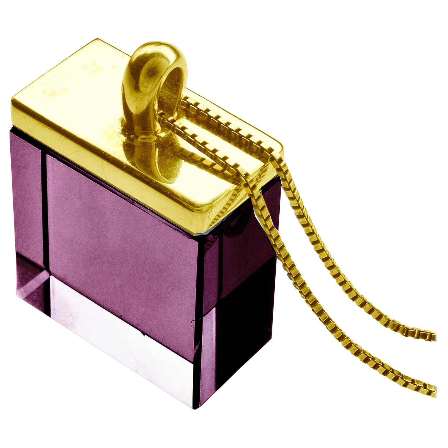 Yellow Gold-Plated Art Deco Style Pendant Necklace with Natural Amethyst For Sale