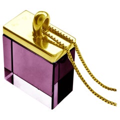 Gelbgold-Halskette mit Anhänger im Art-Déco-Stil mit natürlichem Amethyst