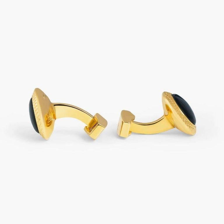 Men's Yellow Gold Plated Bullseye Cufflinks with Onyx For Sale