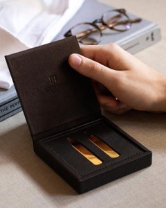 Yellow Gold Plated Collar Stiffeners in Leather Box