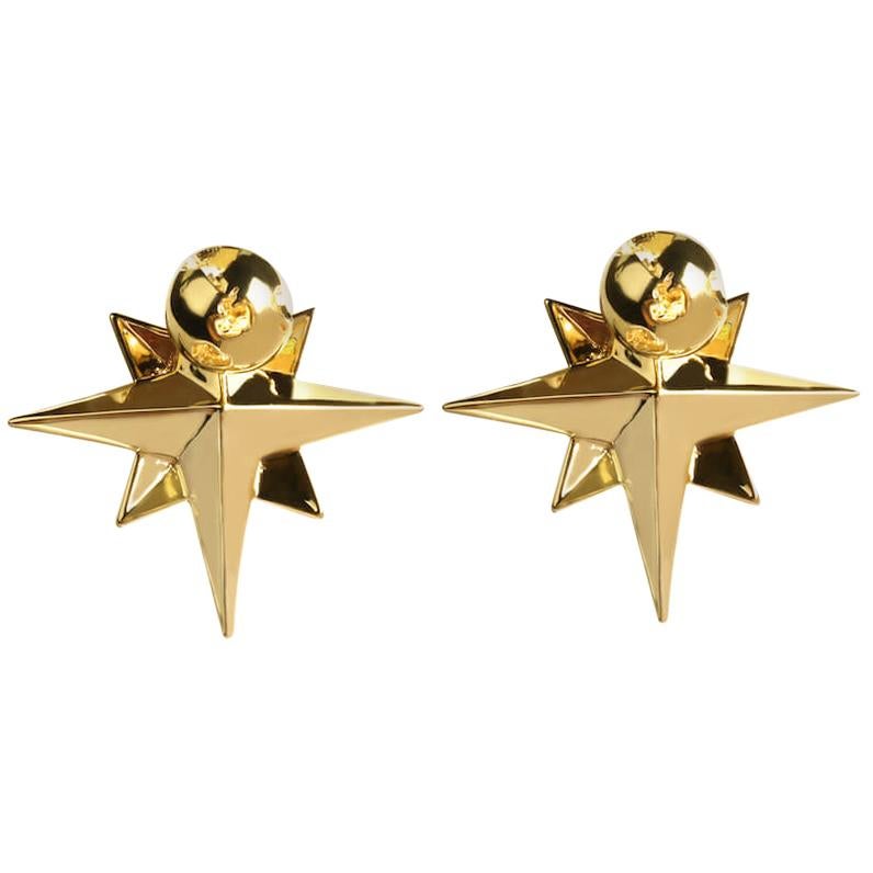 Yellow Gold Plated Compass Earrings 2 in 1 by Cristina Ramella For Sale