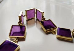Yellow Gold-Plated Contemporary Link Bracelet with Amethysts Featured in Vogue