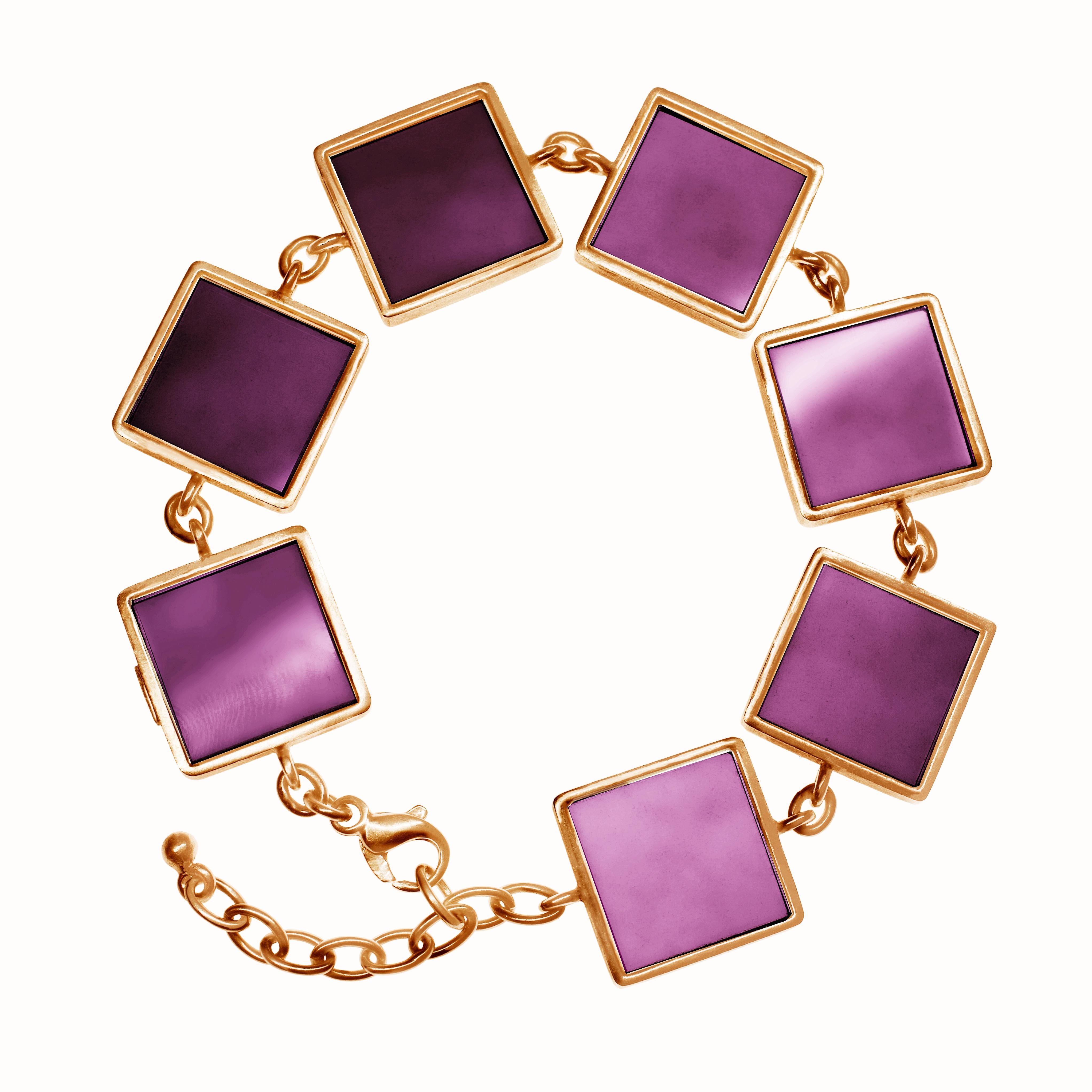 Yellow Gold-Plated Contemporary Link Bracelet with Amethysts Featured in Vogue