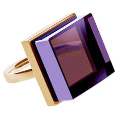 Yellow Gold-Plated Contemporary Ring with Amethyst, Featured in Vogue