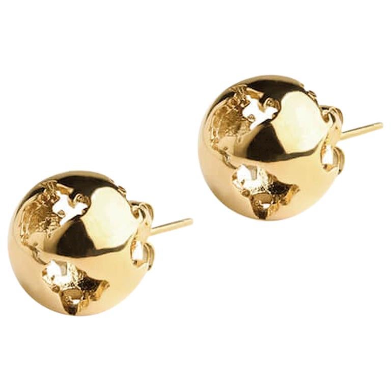 Yellow gold plated Earth studs Earrings For Sale