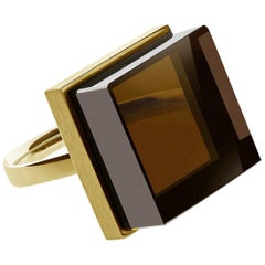 Yellow Gold-Plated Men's Ring with Smoky Quartz, Featured in Vogue