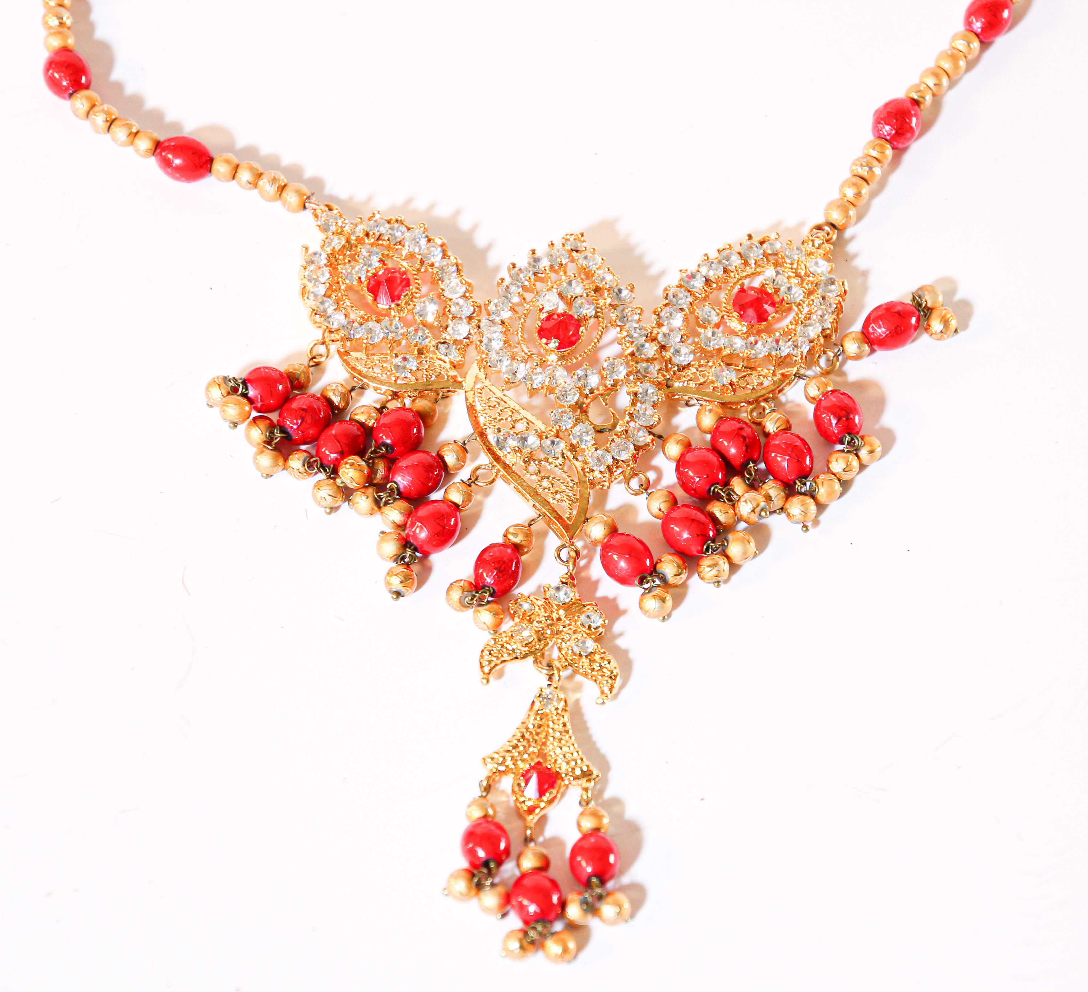 Agra Yellow Gold Plated Necklace and Earrings Set, India