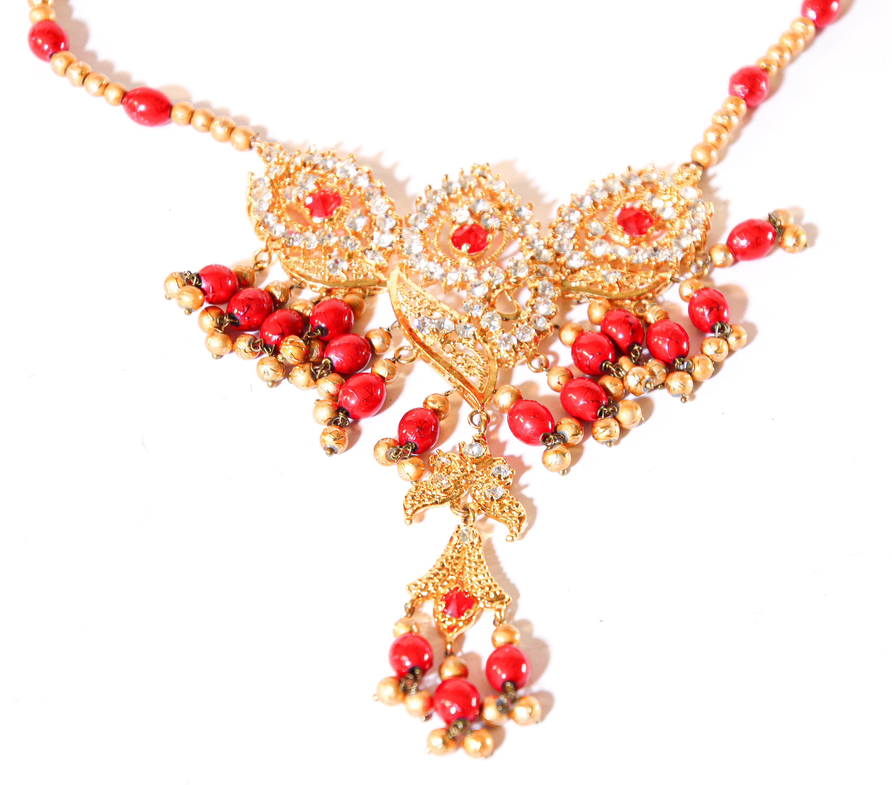 Hand-Crafted  Yellow Gold Plated Necklace and Earrings Set, India