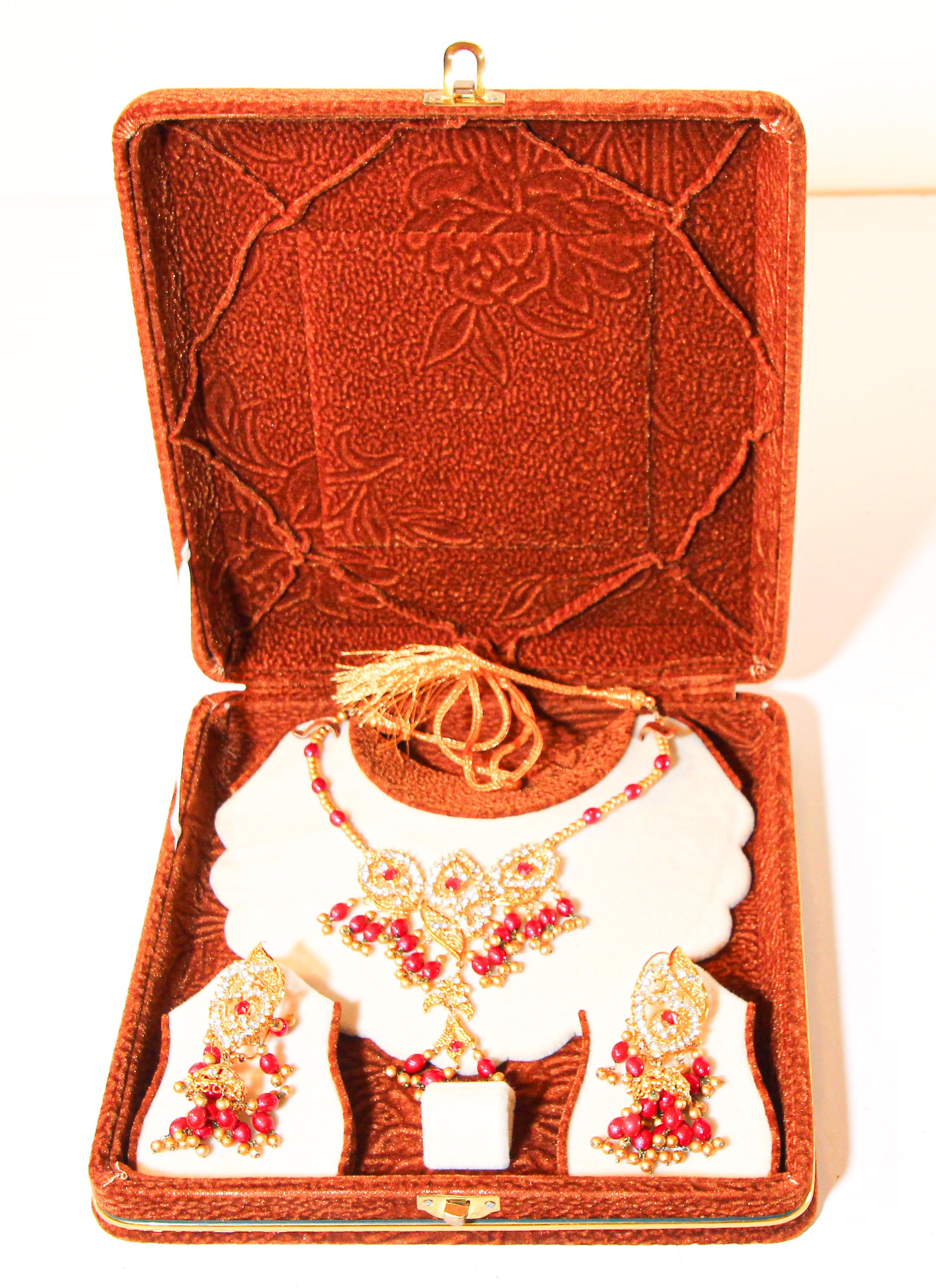  Yellow Gold Plated Necklace and Earrings Set, India 1