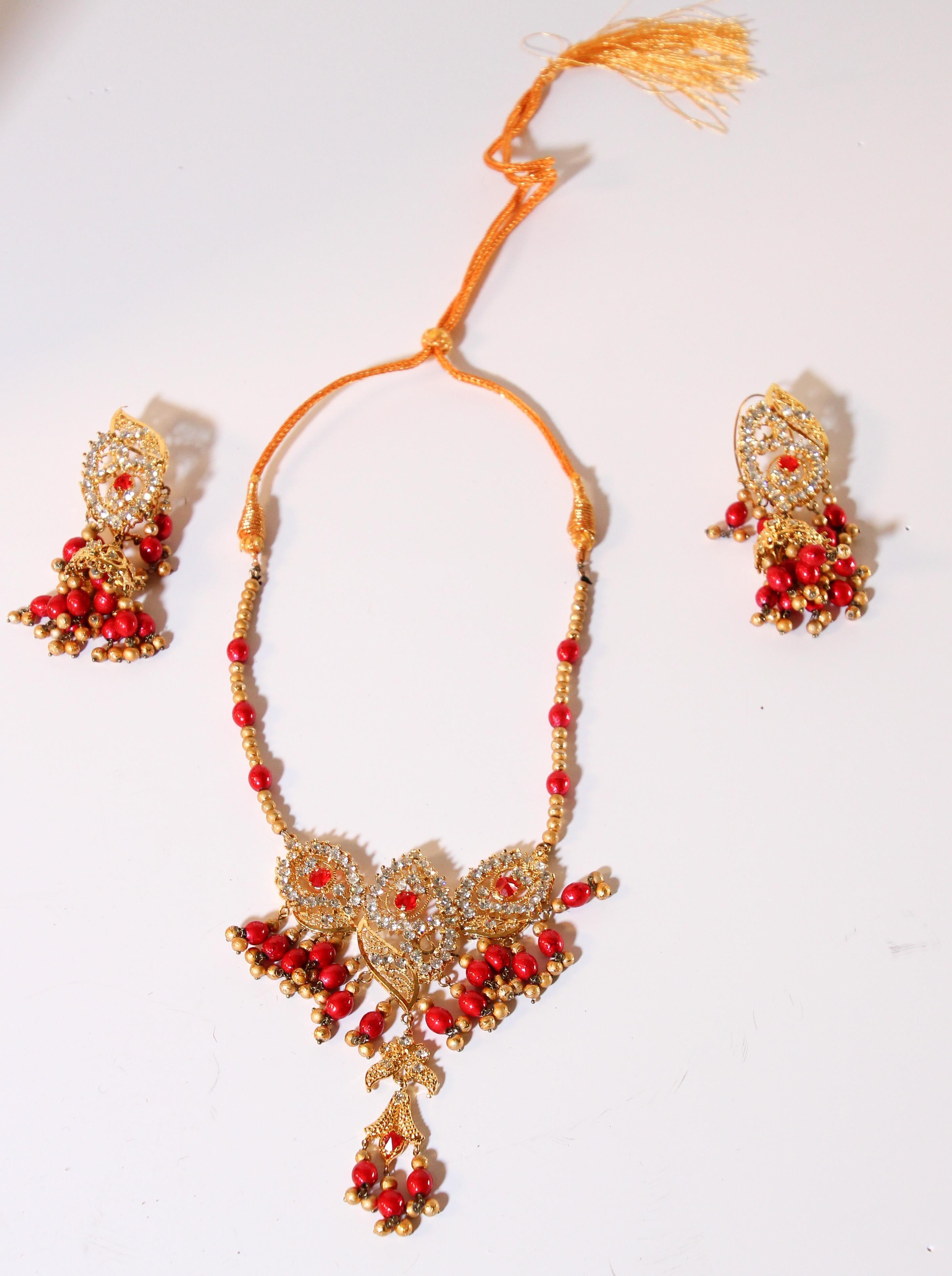  Yellow Gold Plated Necklace and Earrings Set, India 6