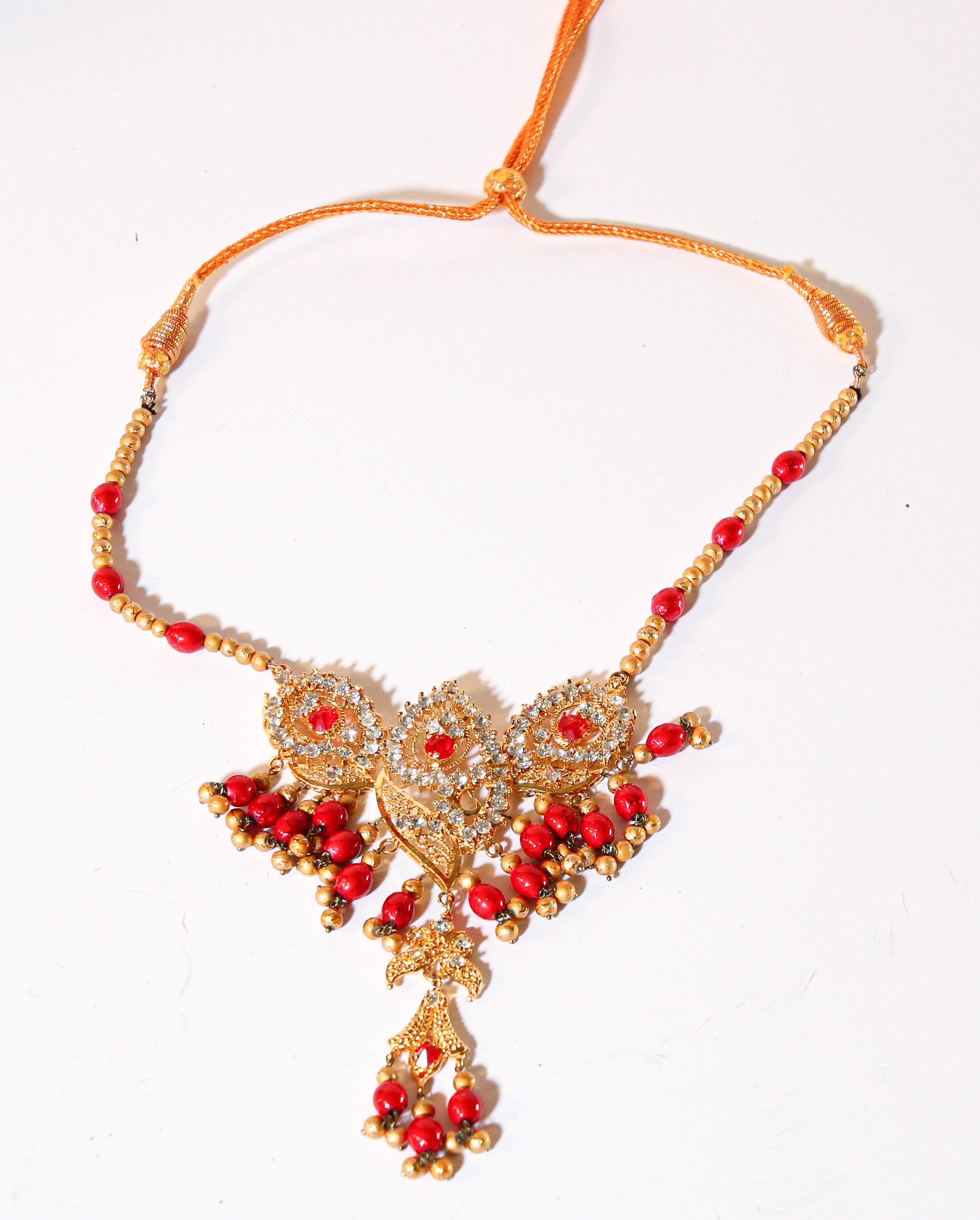 Beige  Yellow Gold Plated Necklace and Earrings Set, India