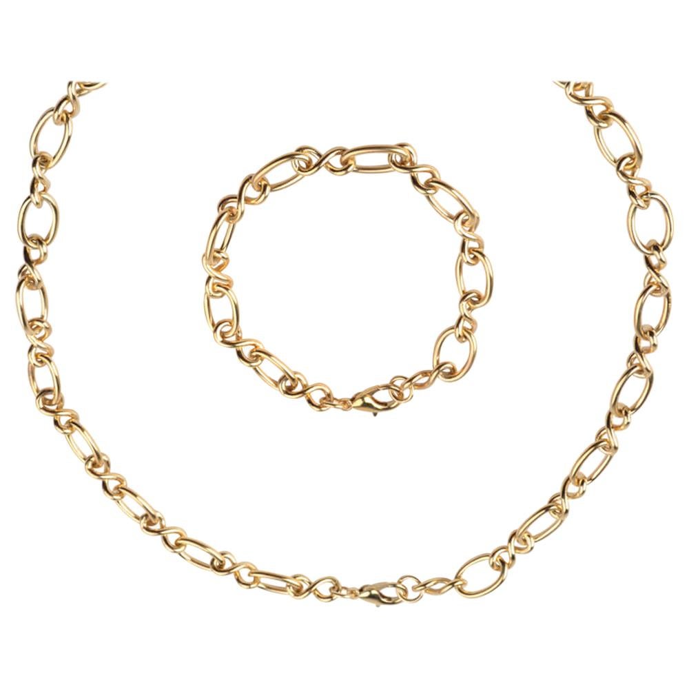 Yellow Gold Plated Orbit Chain Necklace and Bracelet Set by Cristina Ramella For Sale