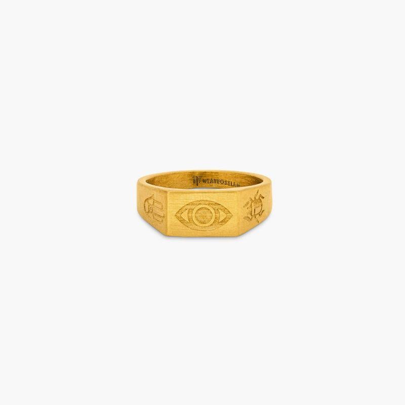 Yellow Gold Plated Stainless Steel Protective Amulet Ring, Size L

Inspired by lucky symbols used around the world, thought to protect and bring positive energy to those who wear them. This ring is stainless steel and has a sleek, brushed finish