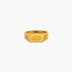 Anillo amuleto protector de acero inoxidable chapado en oro amarillo, talla S