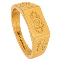 Yellow Gold Plated Stainless Steel Protective Amulet Ring, Size S