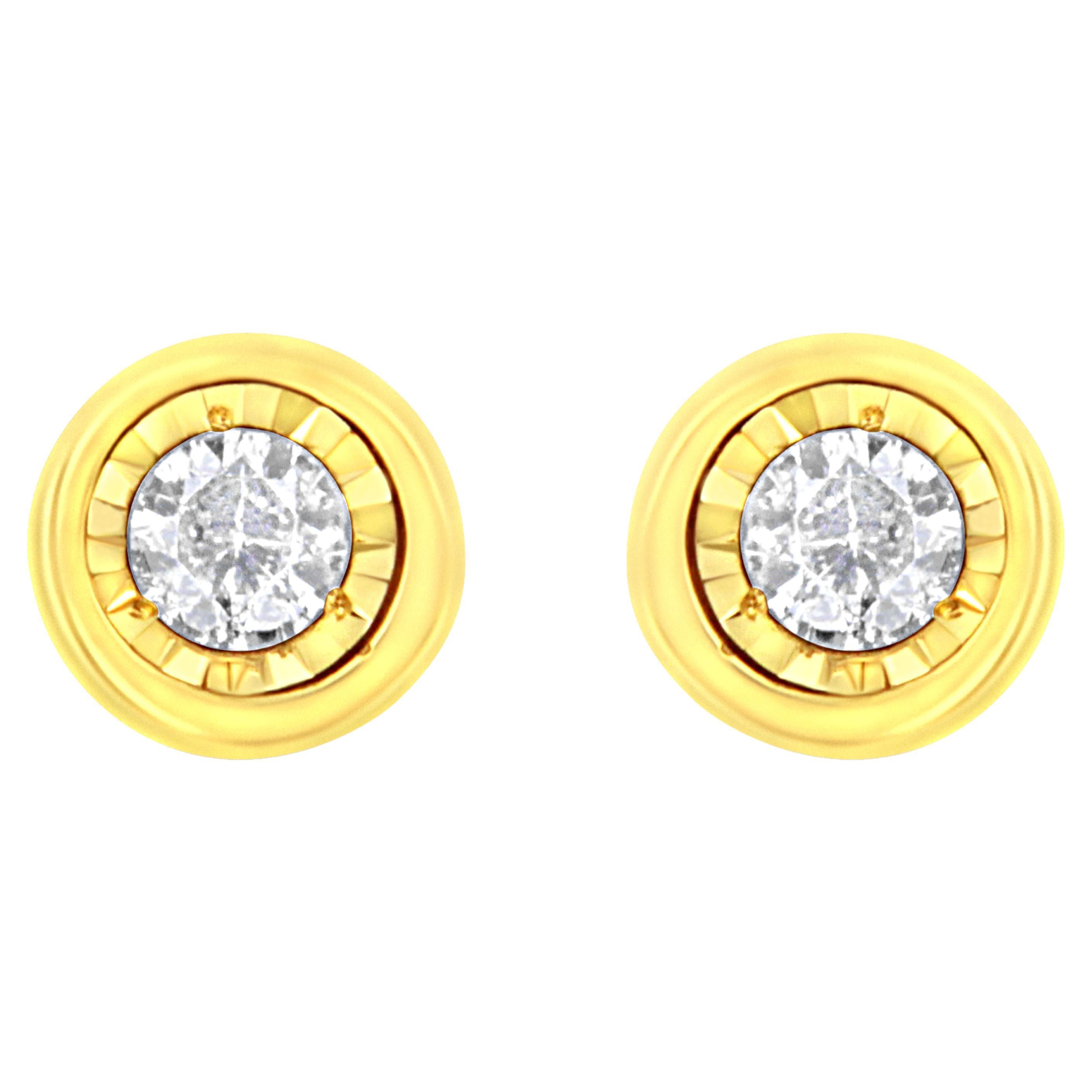 Yellow Gold Plated Sterling Silver 1/10 Carat Diamond Circle Shape Stud Earrings For Sale