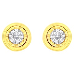Yellow Gold Plated Sterling Silver 1/10 Carat Diamond Circle Shape Stud Earrings
