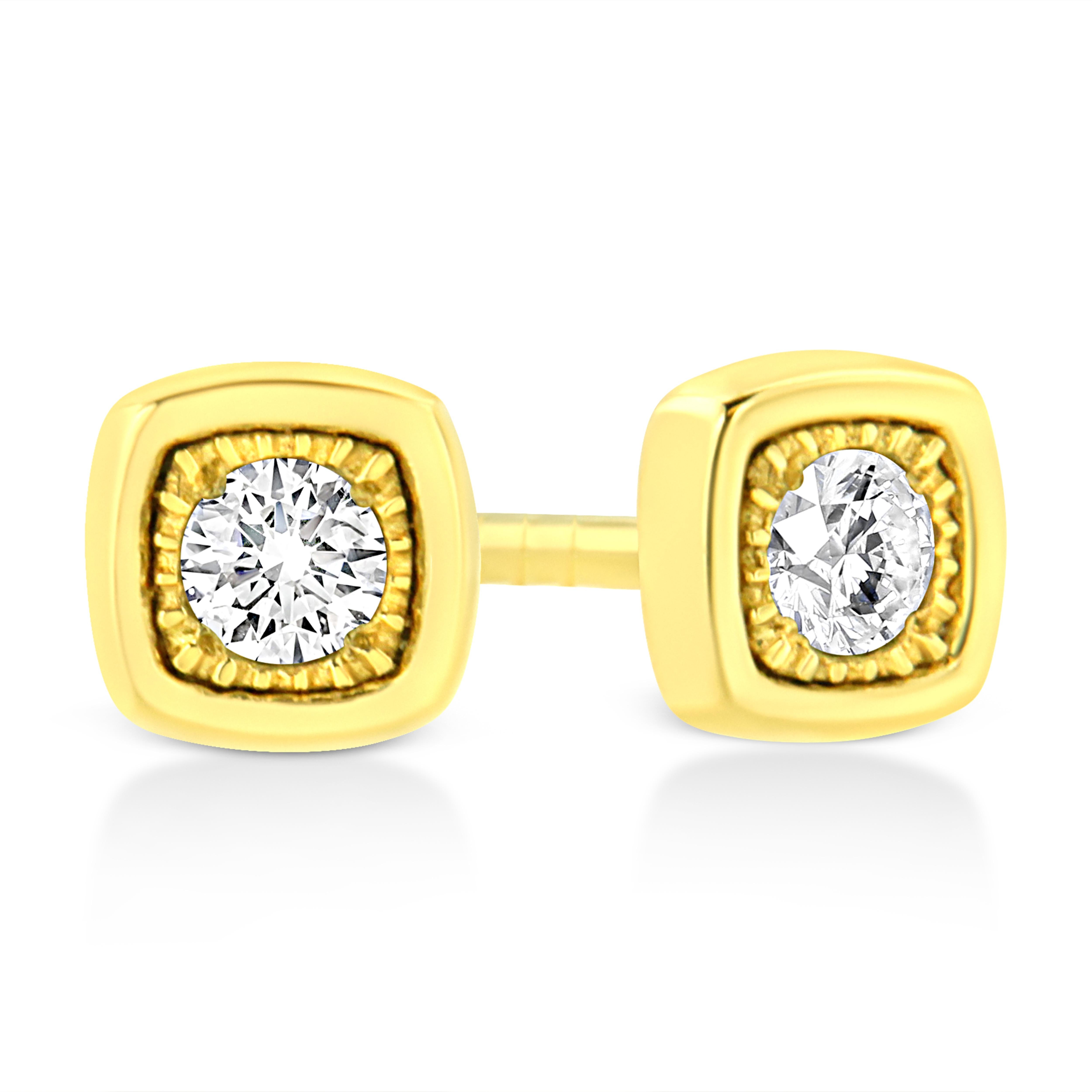 Yellow Gold Plated Sterling Silver 1/10 Carat Diamond Cushion Shape Stud Earring In New Condition For Sale In New York, NY