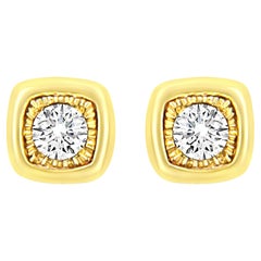 Yellow Gold Plated Sterling Silver 1/10 Carat Diamond Cushion Shape Stud Earring