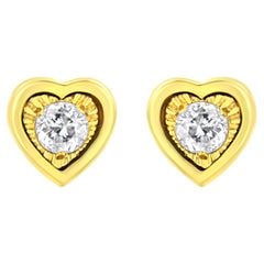 Yellow Gold Plated Sterling Silver 1/10 Carat Diamond Heart Shape Stud Earrings