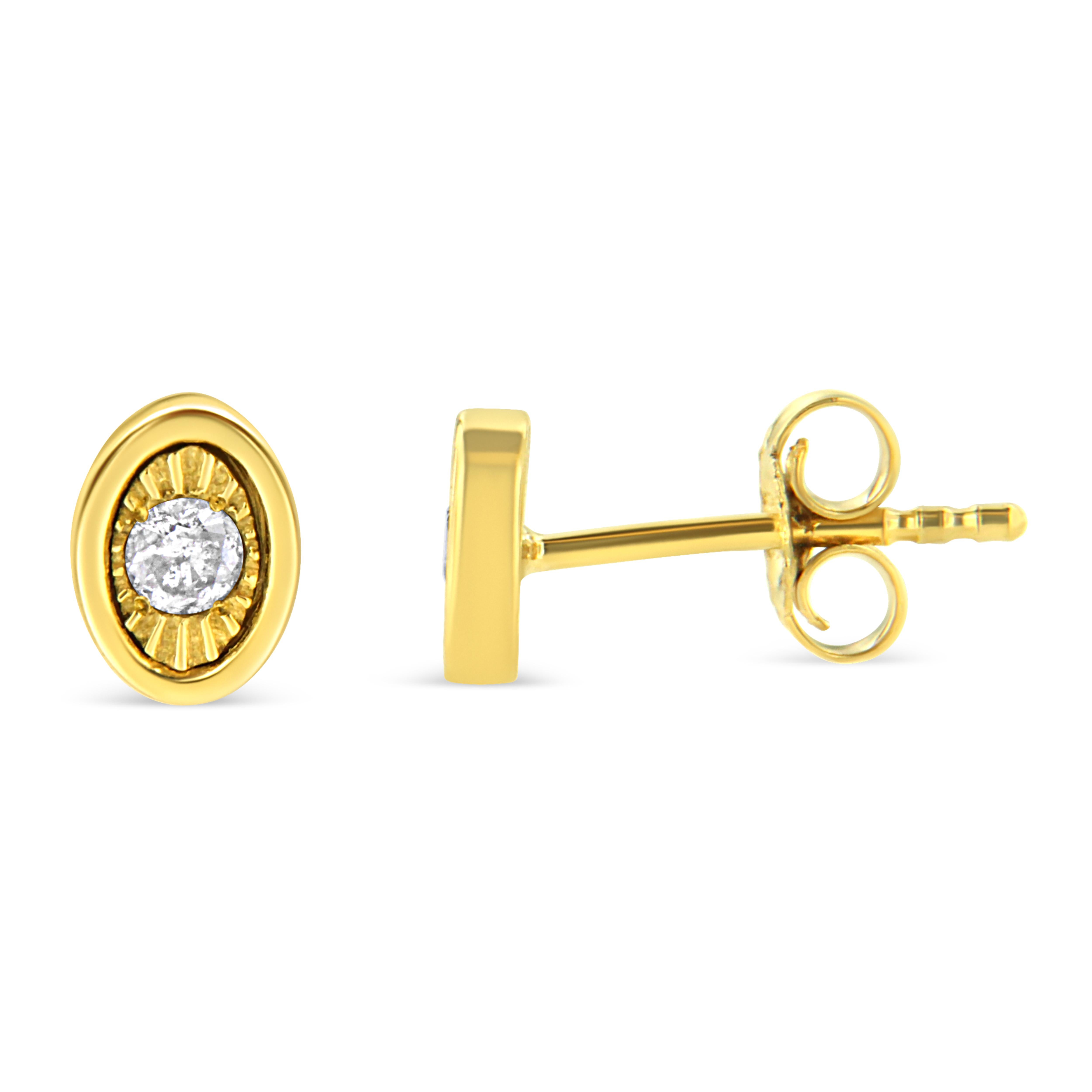 Contemporary Yellow Gold Plated Sterling Silver 1/10 Carat Diamond Oval Shape Stud Earrings For Sale