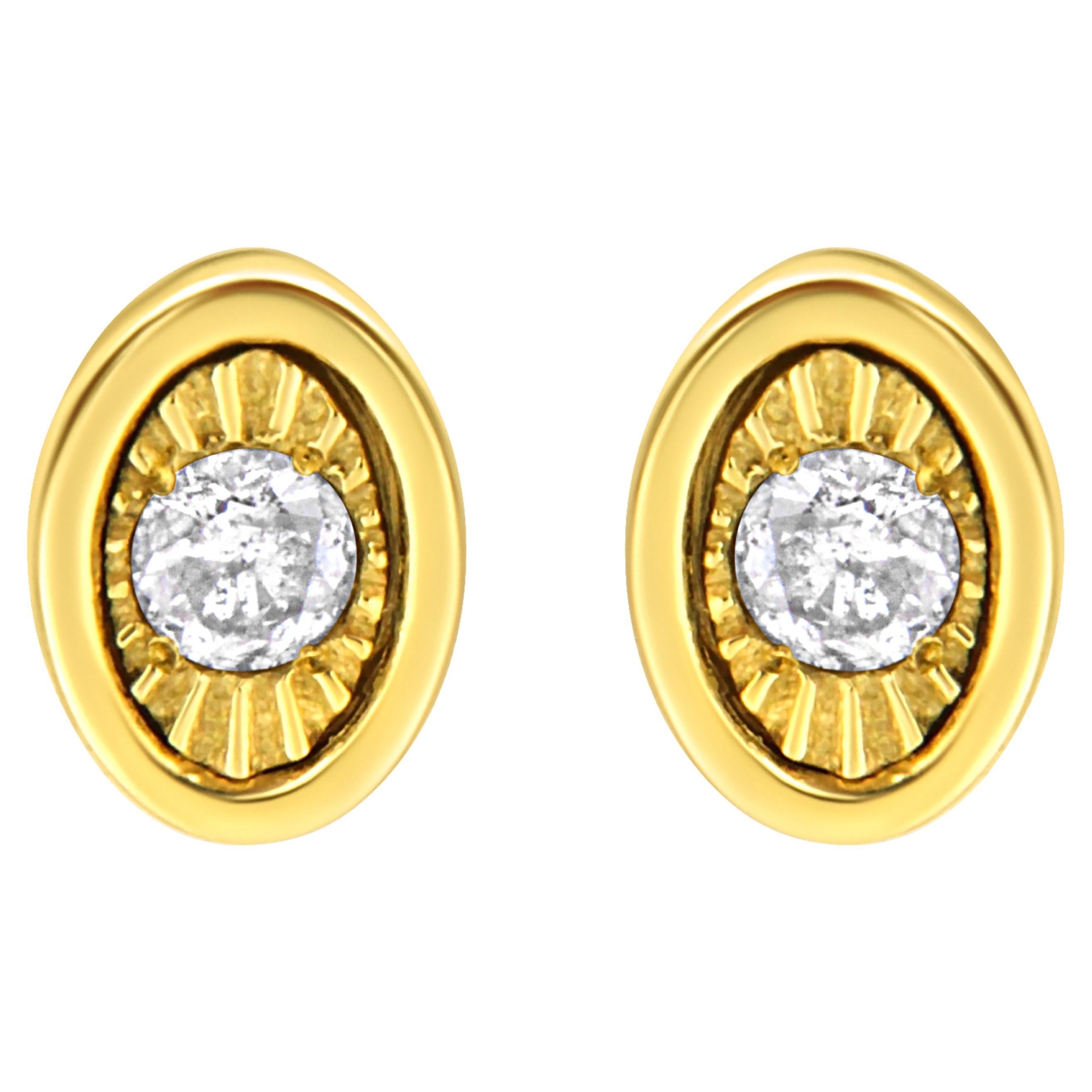 Yellow Gold Plated Sterling Silver 1/10 Carat Diamond Oval Shape Stud Earrings