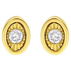 Yellow Gold Plated Sterling Silver 1/10 Carat Diamond Oval Shape Stud Earrings