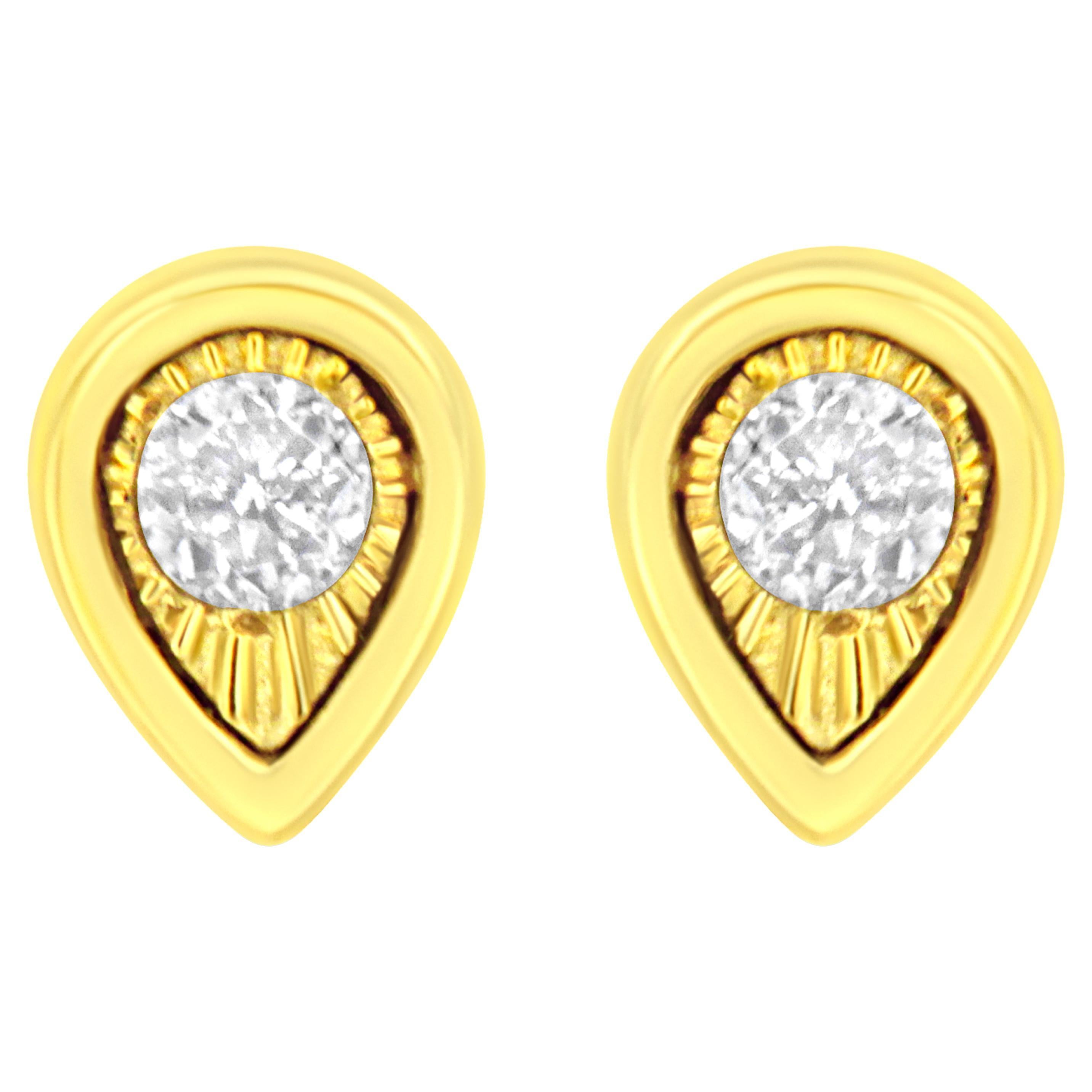Yellow Gold Plated Sterling Silver 1/10 Carat Diamond Pear Shape Stud Earrings For Sale