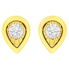 Yellow Gold Plated Sterling Silver 1/10 Carat Diamond Pear Shape Stud Earrings