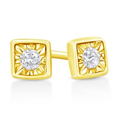 Gelbgold vergoldetes Sterlingsilber 1/10 Karat Diamant Quadratische Ohrstecker