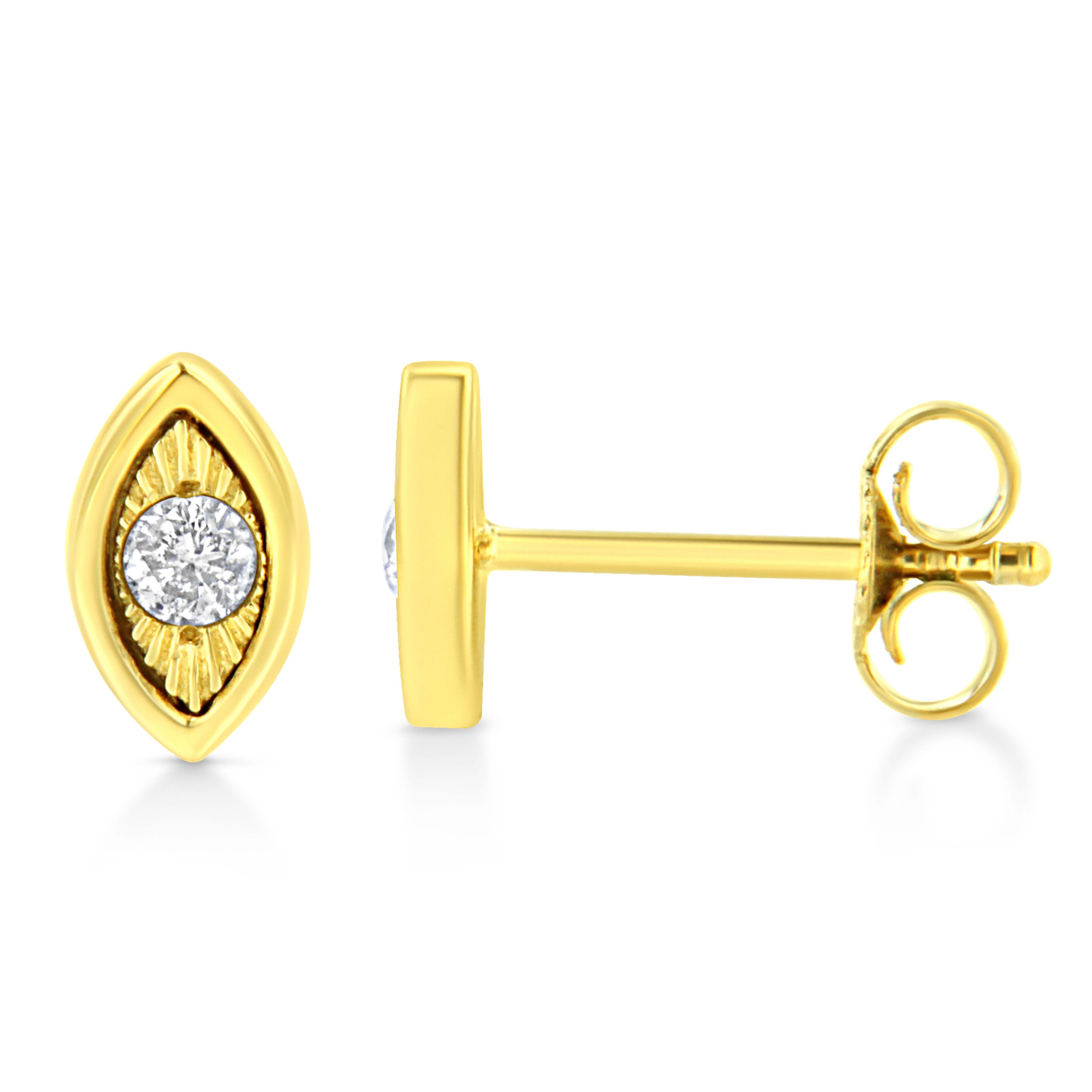 Contemporary Yellow Gold Plated Sterling Silver 1/10 Carat Diamond Stud Earrings For Sale