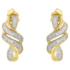 Boucles d'oreilles tourbillon en or jaune plaqué argent sterling avec diamants de 1/10 carat