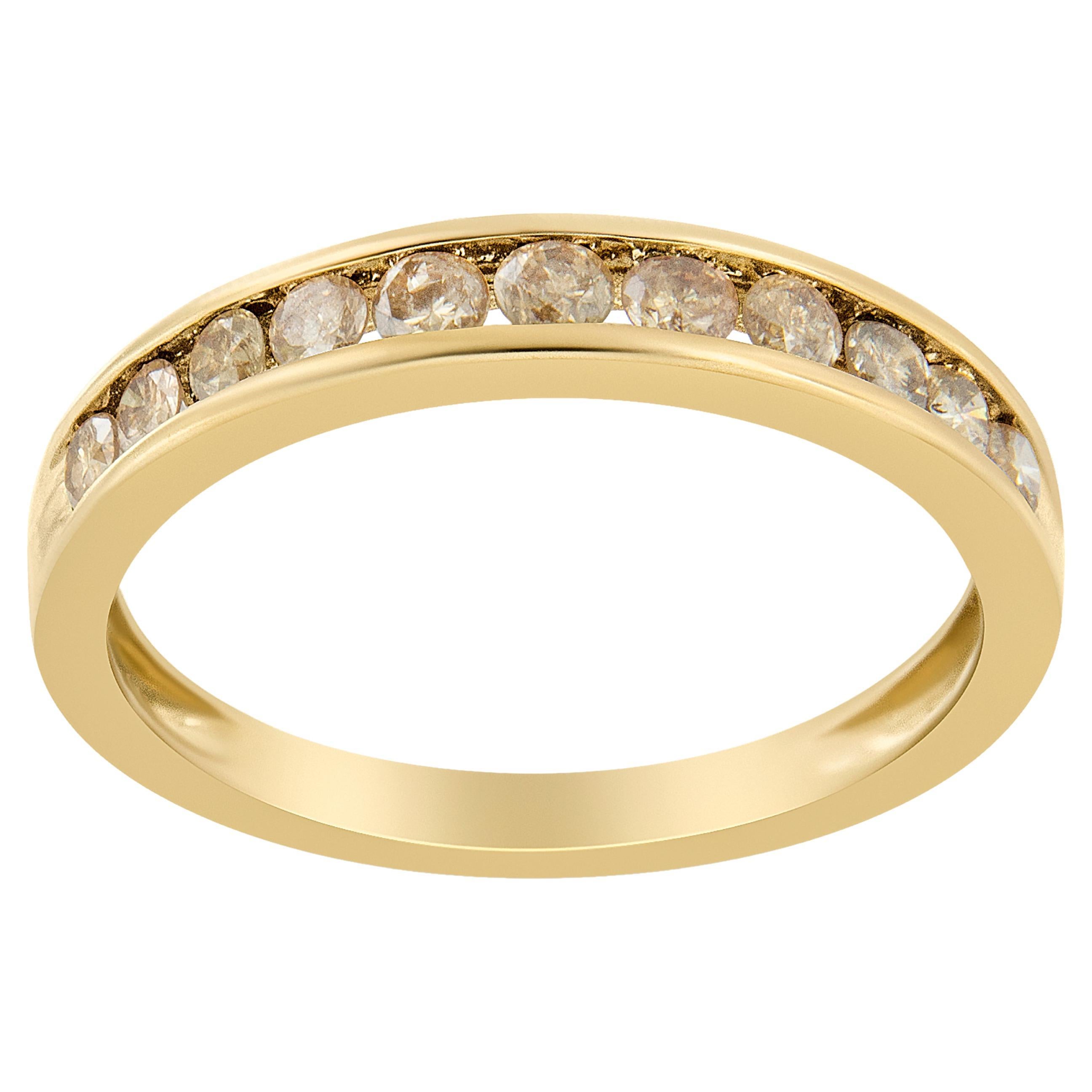 Yellow Gold Plated Sterling Silver 1/2 Carat Diamond Anniversary Band Ring
