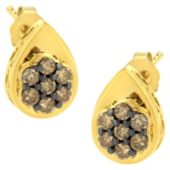 Yellow Gold Plated Sterling Silver 1/2 Carat Diamond Floral Cluster Stud Earring