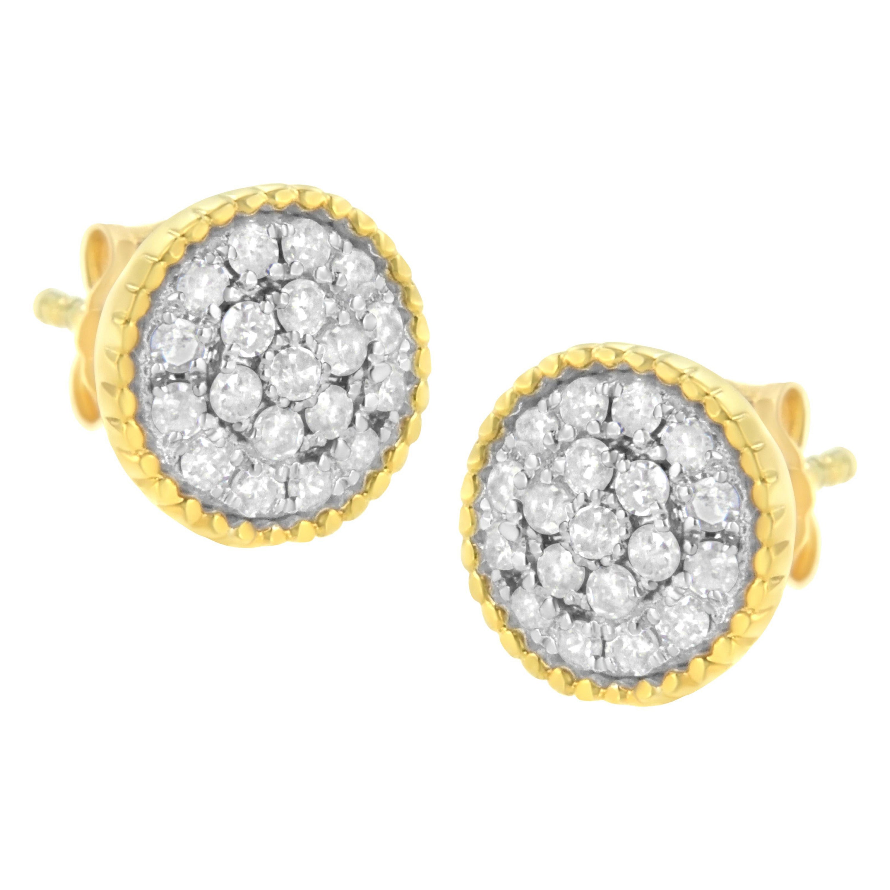 Gelbgold vergoldeter Ohrstecker aus Sterlingsilber 1/2 Karat Diamant Milgrained