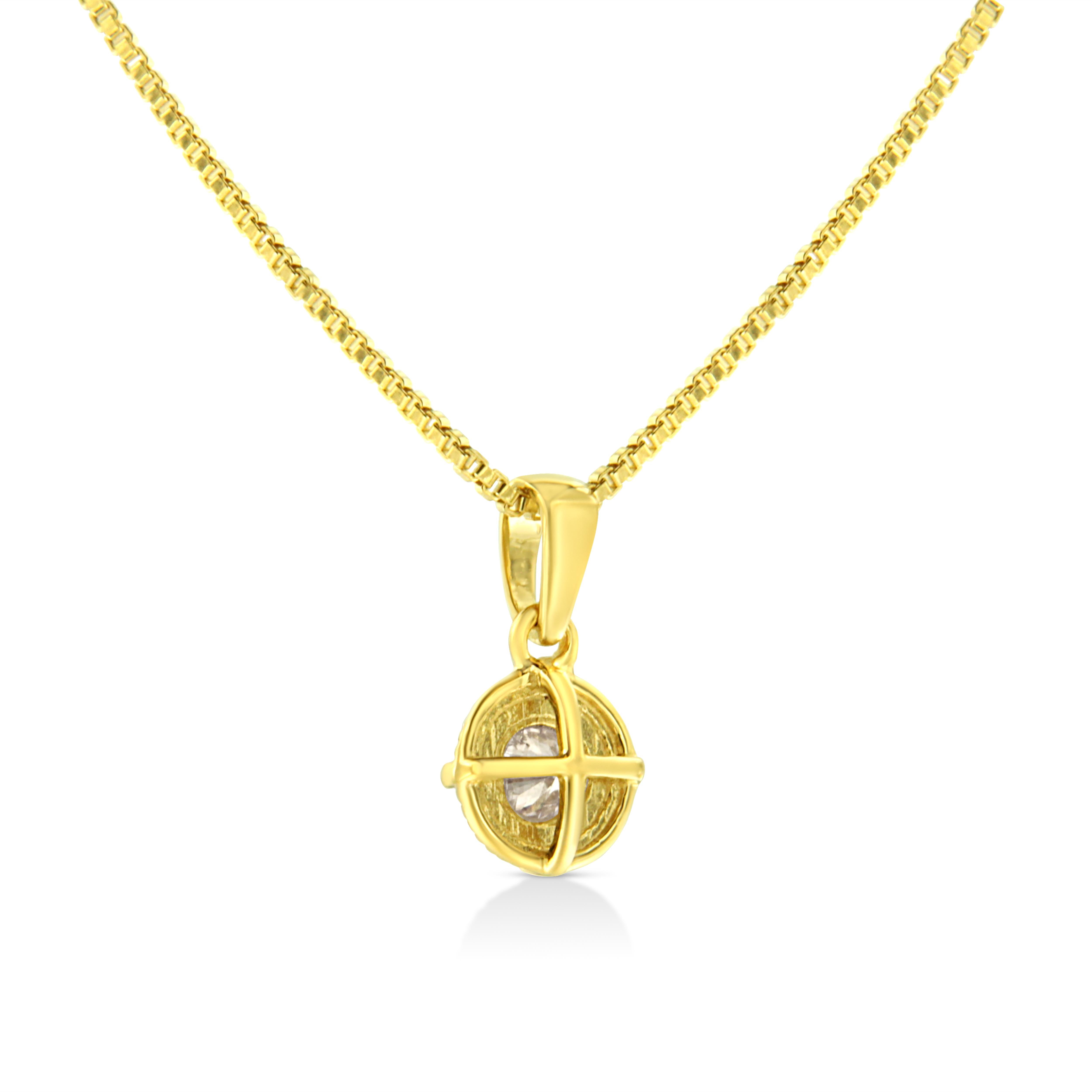 Round Cut Yellow Gold Plated Sterling Silver 1/2 Carat Diamond Solitaire Pendant Necklace For Sale