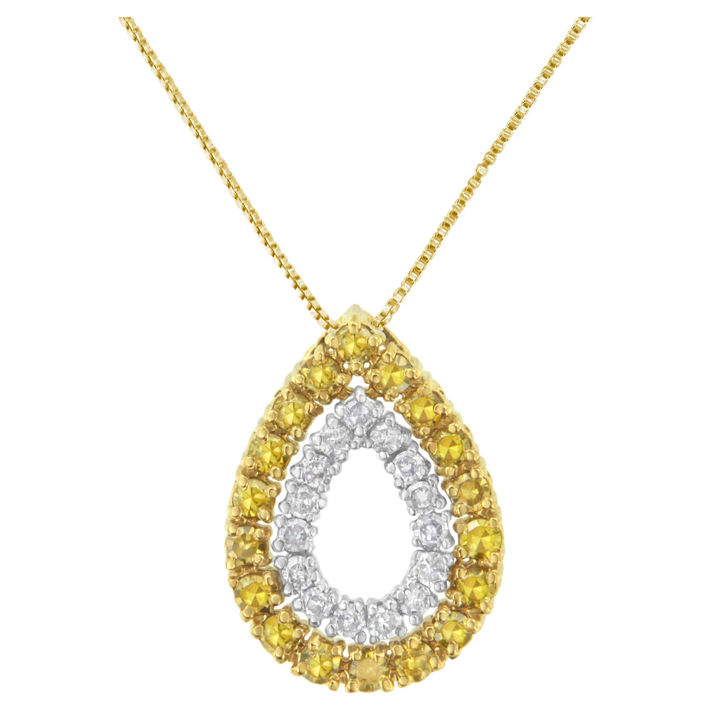 Yellow Gold Plated Sterling Silver 1/2Ct Treated Yellow Diamond Pendant Necklace