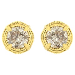 Gelbvergoldetes Sterlingsilber 1/3 Karat Diamant Milgrain Ohrstecker